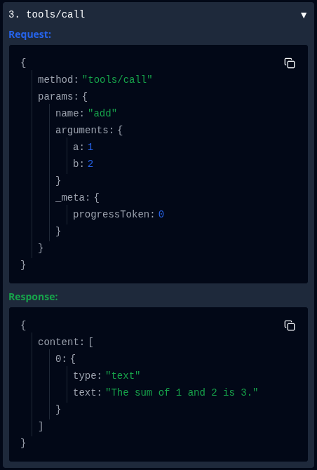 MCP Inspector: add tool request response